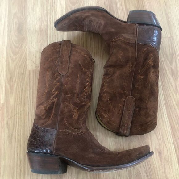 BACK AT THE RANCH El Rancho 12” Suede Leather/Ostrich Cowboy Boots - Picture 9 of 15